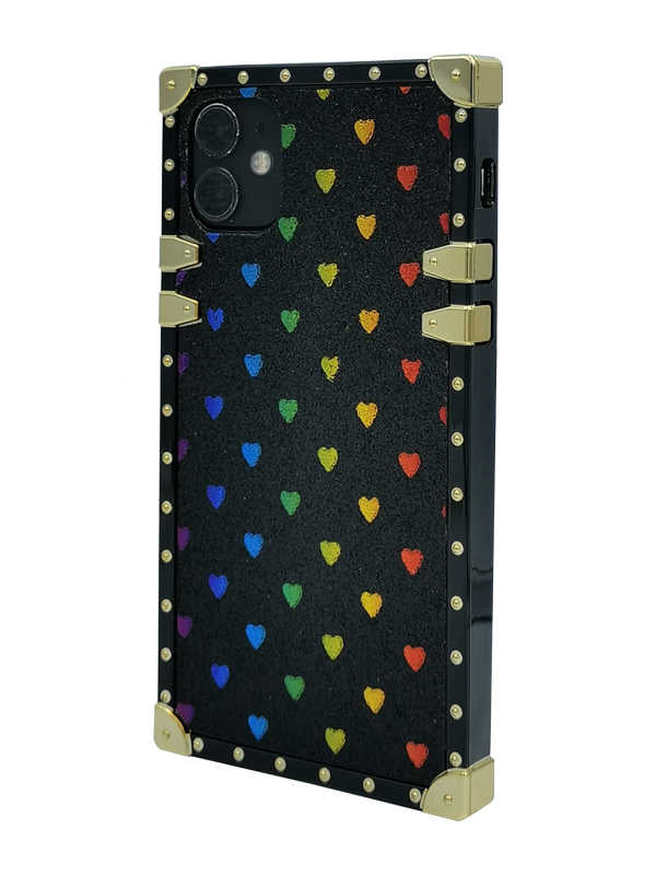 Black Glitter Love iPhone Case with Ring Holder