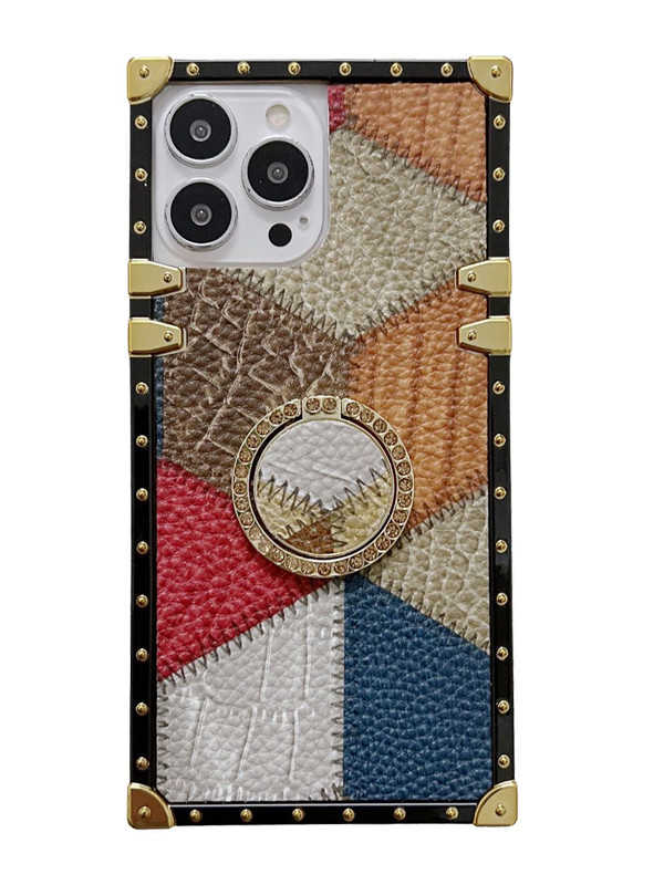 Contrast Stitch Patched Square iPhone Case