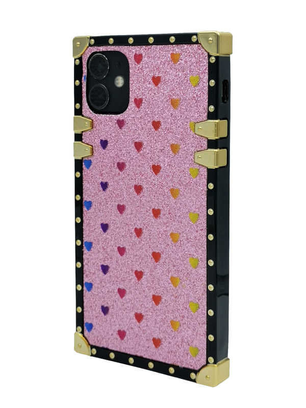 Fuchsia Glitter Love Square iPhone Case