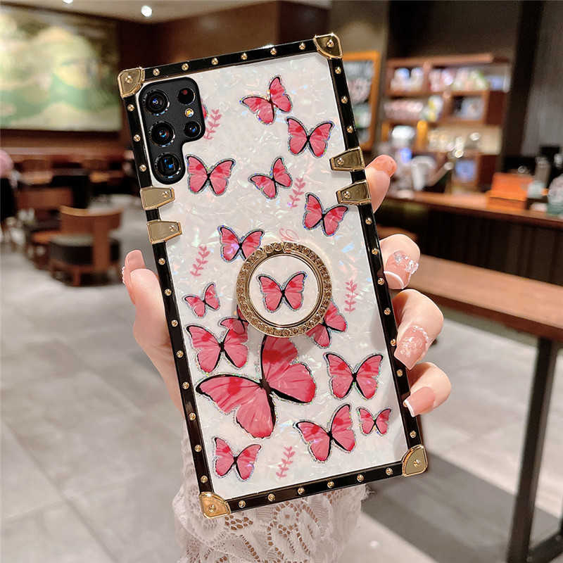 Opal Shell Butterfly Pattern Samsung Phone Case with Ring
