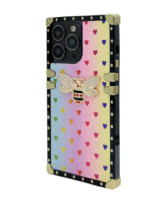 Glitter Mini Heart Square iPhone Case with Bee