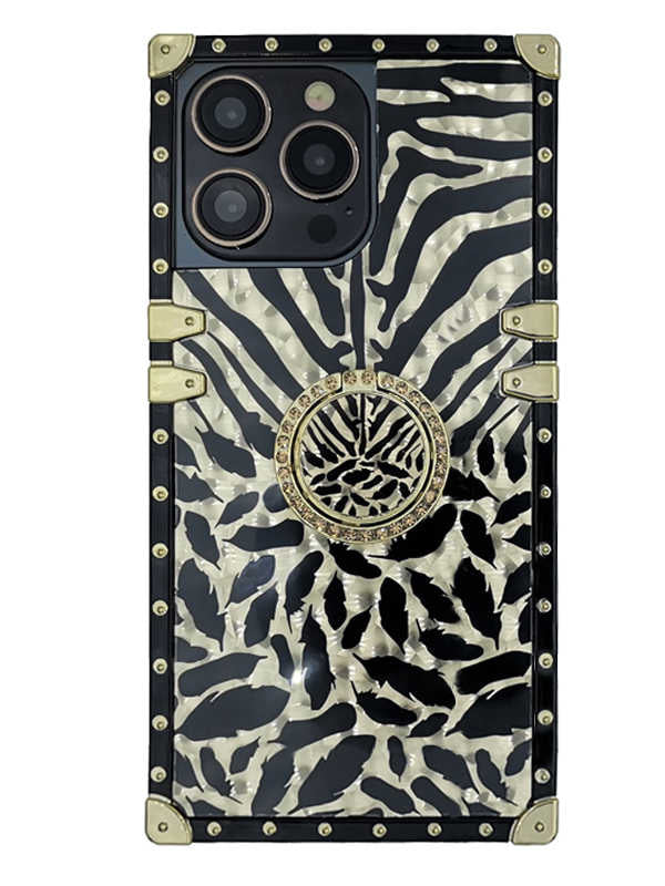 Gold Flakes with Black Feathers iPhone Case with Ring