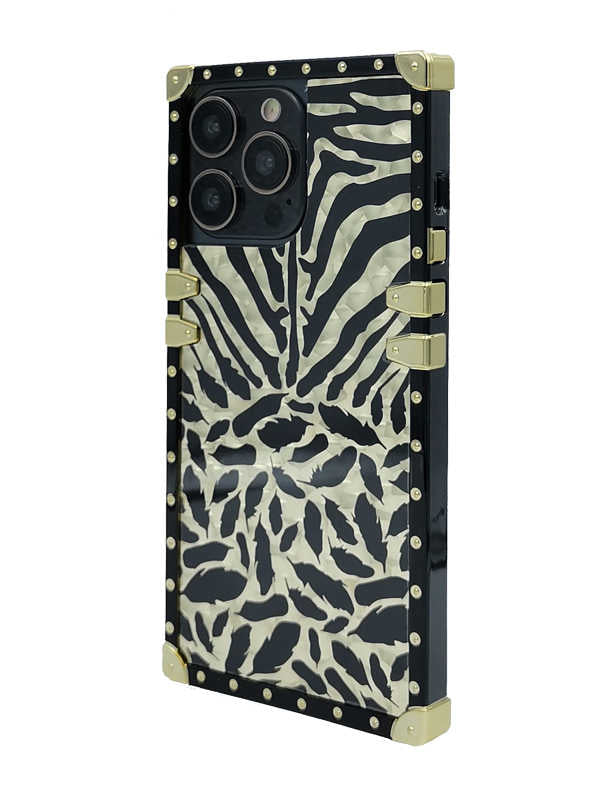 Gold Flakes with Black Feathers Square iPhone Case