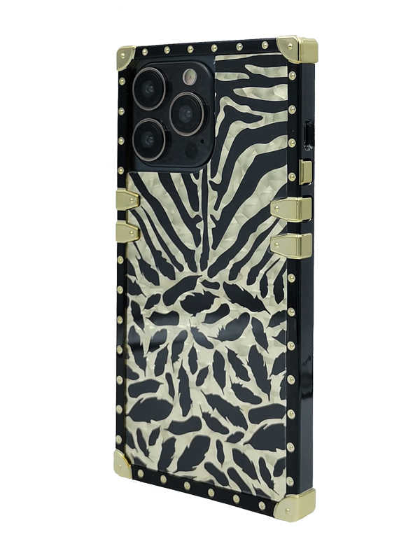 Gold Flakes with Black Feathers iPhone Case with Ring