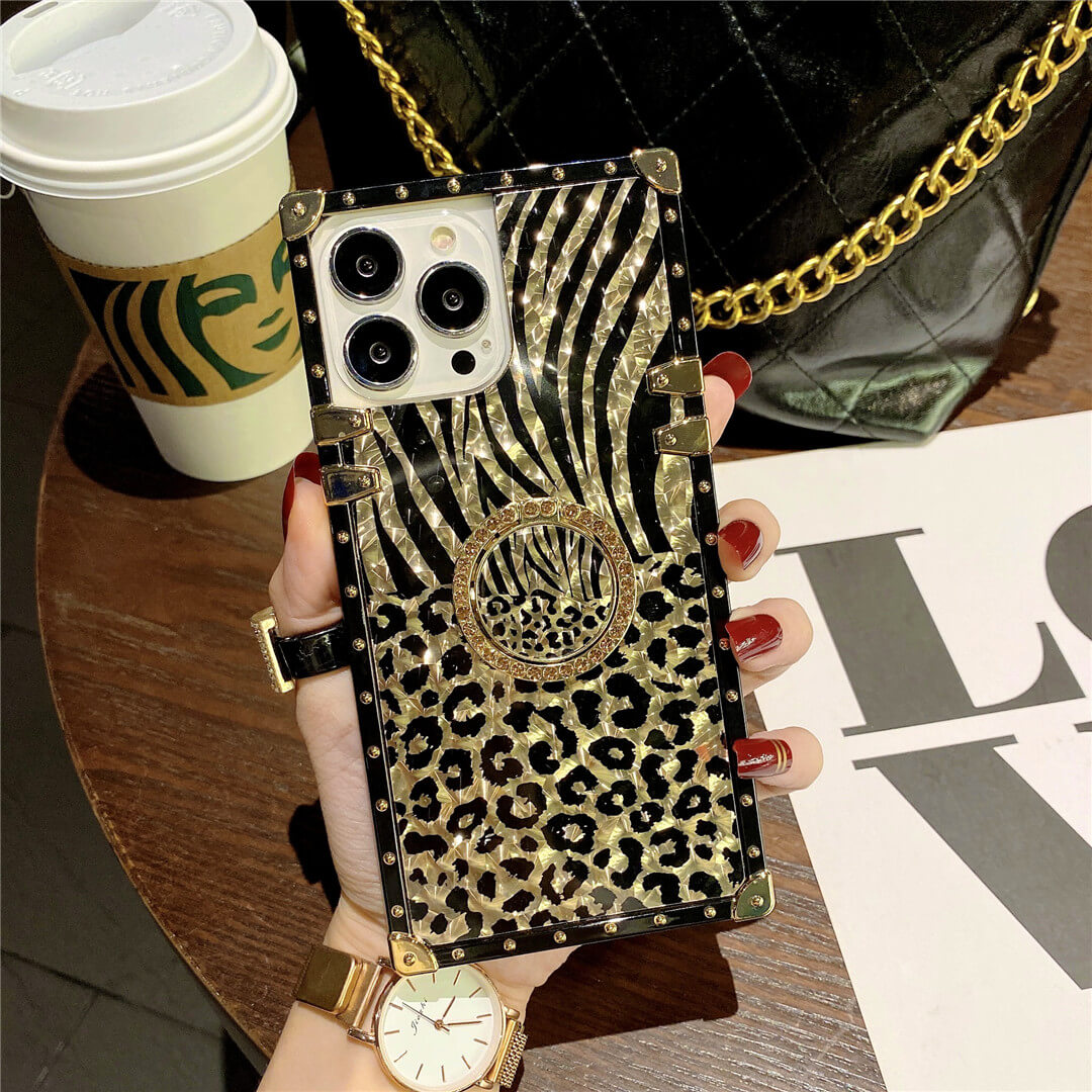 Gold Flakes Leopard Square iPhone Case