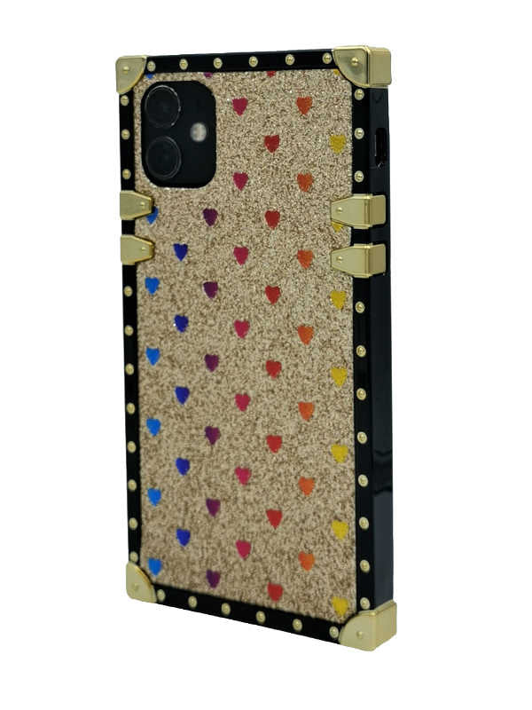 Gold Glitter Love iPhone Case with Ring Holder