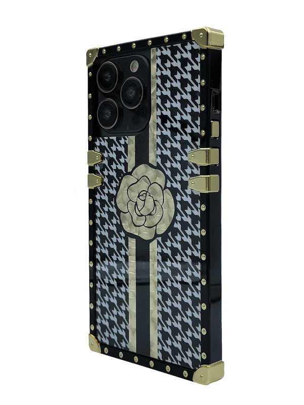 Striped Floral Houndstooth iPhone Case with Ring