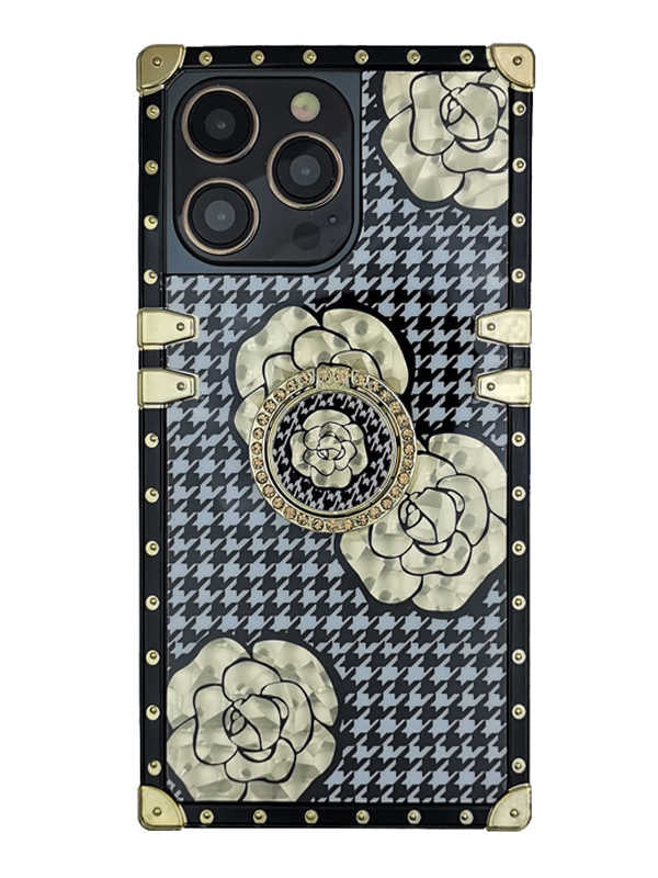 floral houndstooth square iphone case