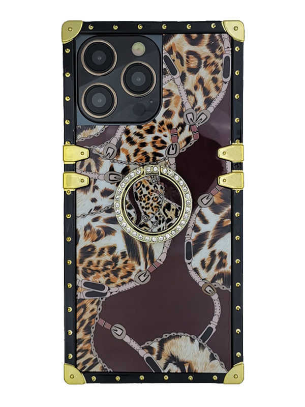 leopard x burgundy square iphone case