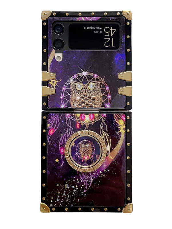 Purple Owl & Blue Starry Galaxy Z Flip 3/4/5 Case