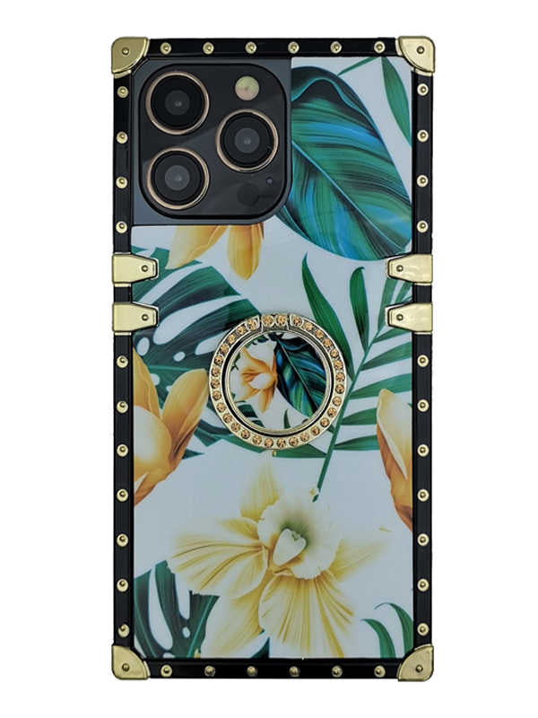 green palm leaves square iphone case