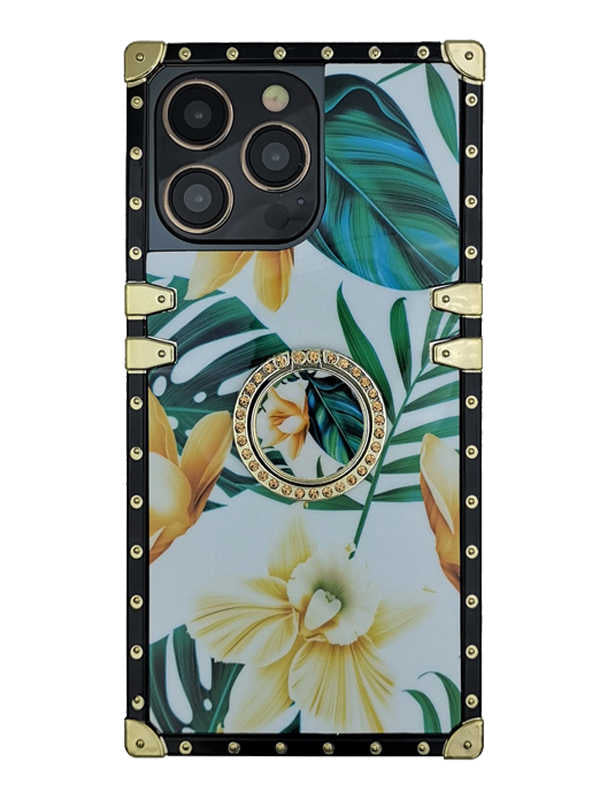 green palm leaves square iphone case