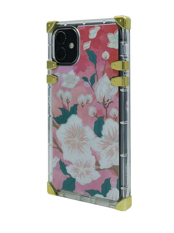 Peach Blossom Floral Square iPhone Case