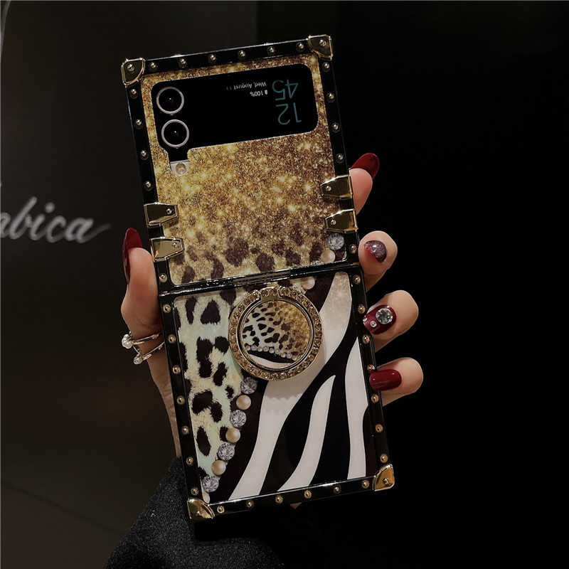 starry leopard square z flip phone case