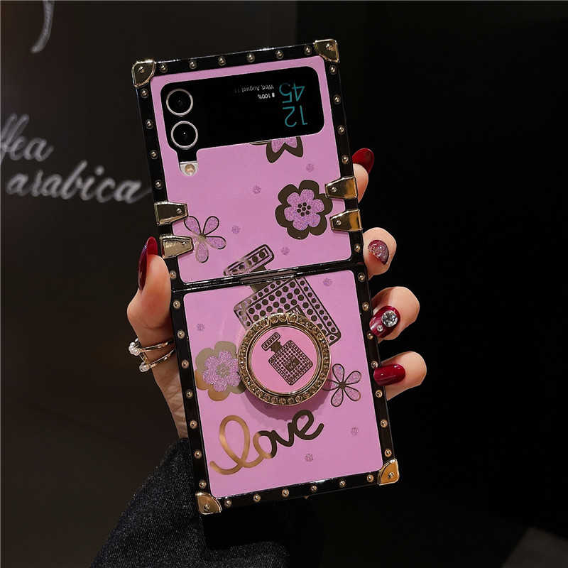 perfume pattern z flip phone case with ring