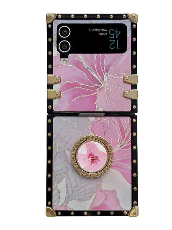 Pink floral galaxy z flip 4 case