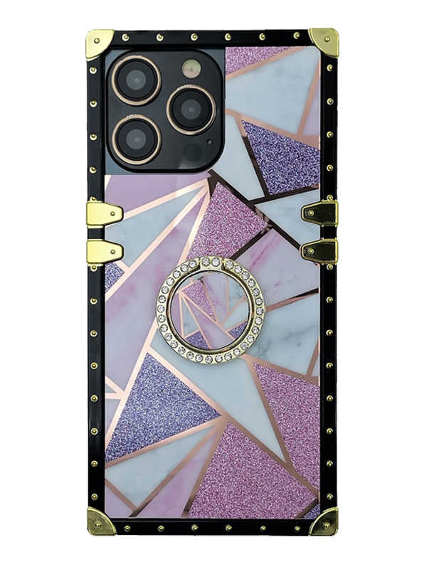 geo pink marble square iphone case