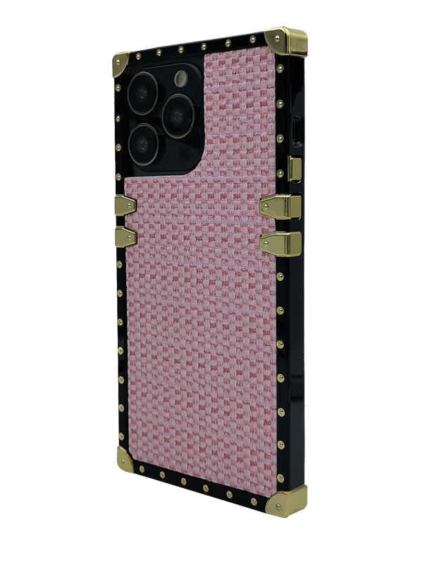 Pink Tweed Fabric Square iPhone Case