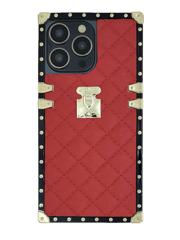 Plaid iPhone Case Soft Leather - Red