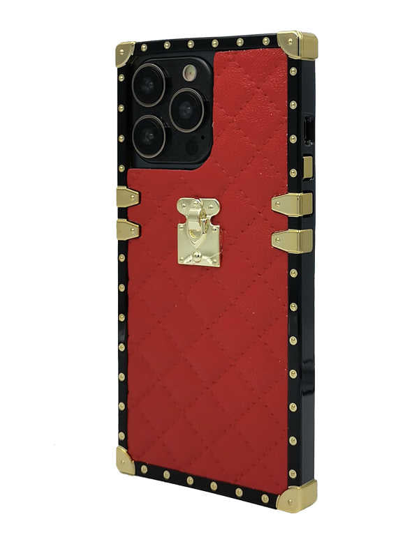 Plaid iPhone Case Soft Leather - Red