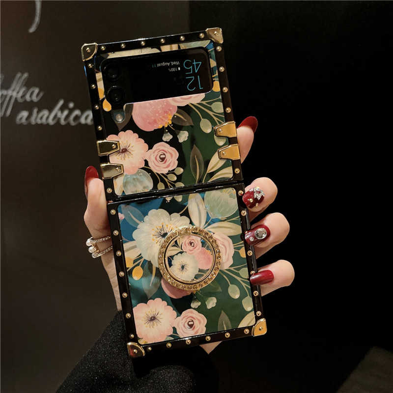 glossy floral z flip phone case