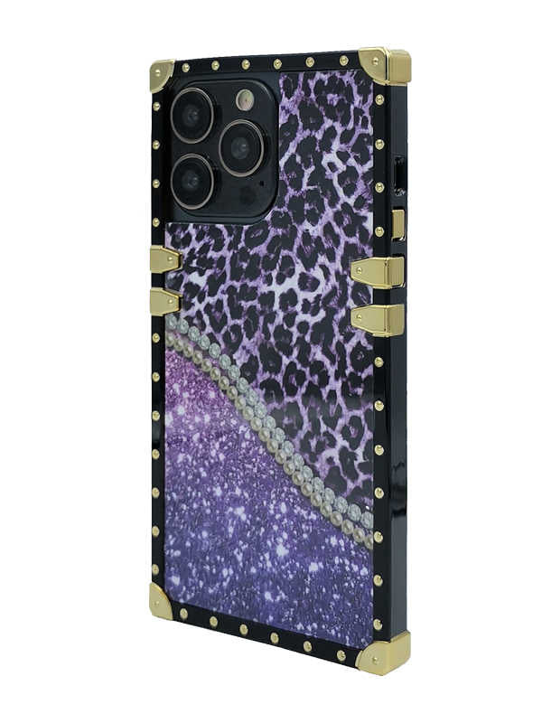 Purple Leopard x Starry Night Square iPhone Case