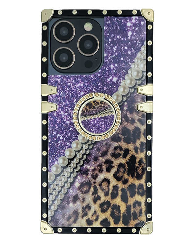Purple Starry Sky x Leopard Square iPhone Case