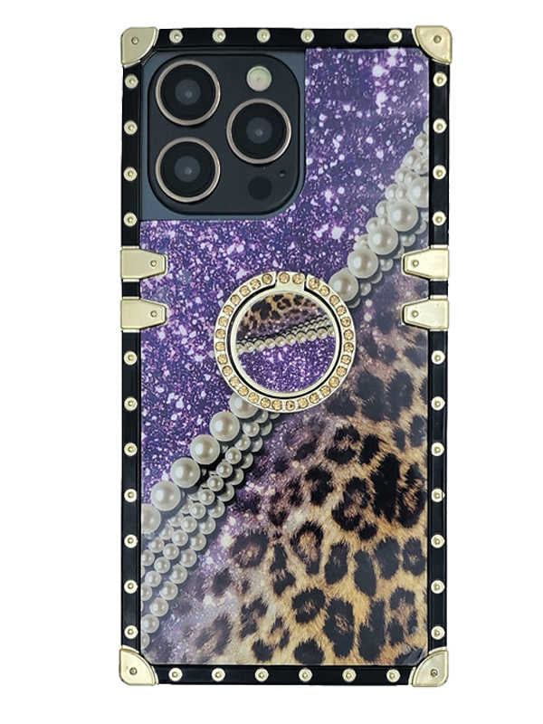 Purple Starry Sky x Leopard iPhone Case with Ring