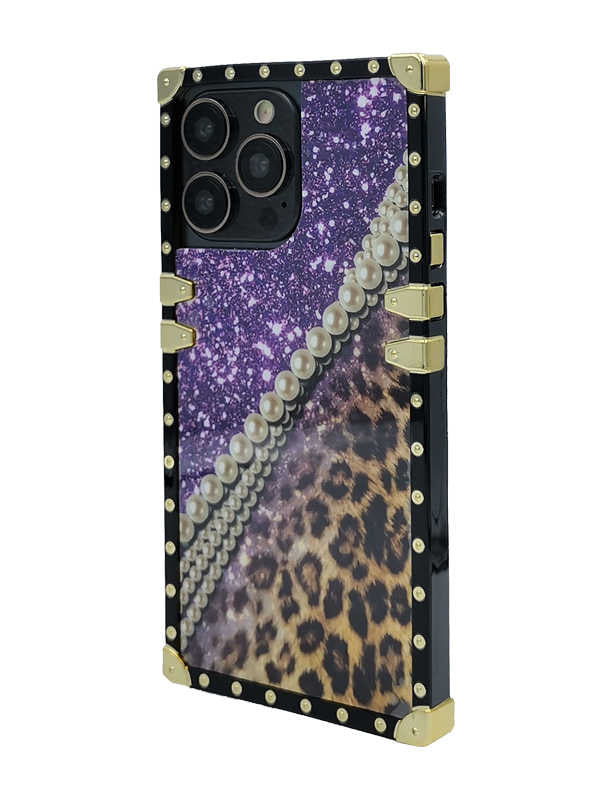 Purple Starry Sky x Leopard Square iPhone Case