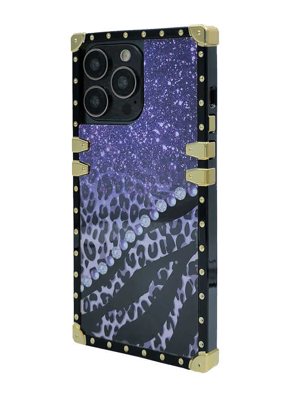 Purple Starry Sky x Leopard Fragments iPhone Case with Ring