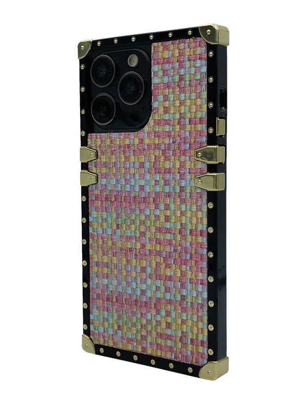 Tweed Fabric iPhone Case with Ring - Rainbow
