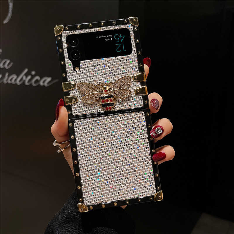 Glitter Cellule Galaxy Z Flip Phone Case with Metal Bee