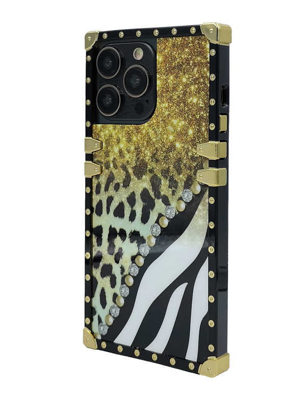 Gold Starry Leopard x Waves Square iPhone Case