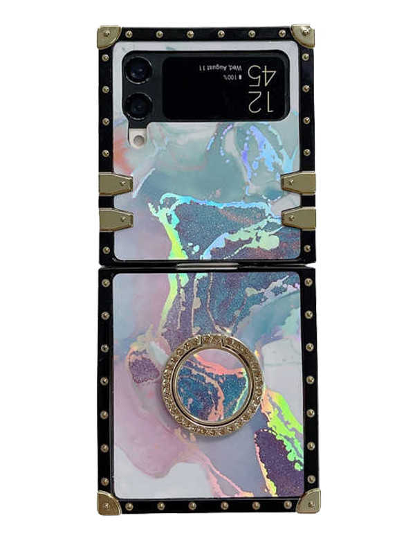 Holographic Tie Dye Galaxy Z Flip Foldable Case with Ring | Modacases Holographic Tie Dye Galaxy Z Flip Foldable Case with Ring | Modacases