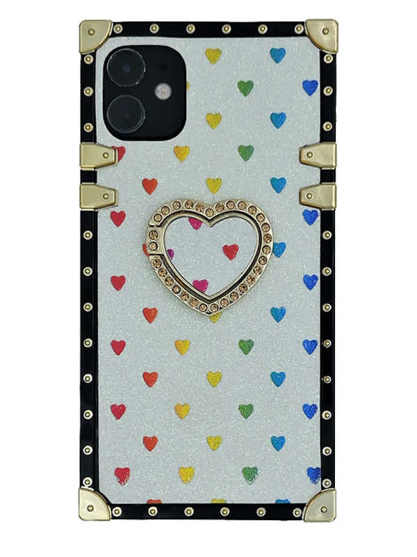 White Glitter Love iPhone Case with Ring