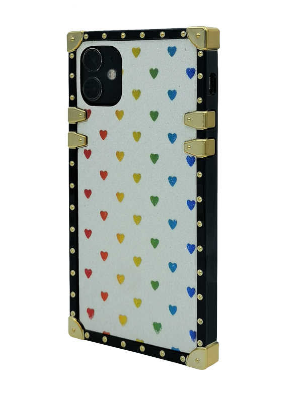 White Glitter Love iPhone Case with Ring