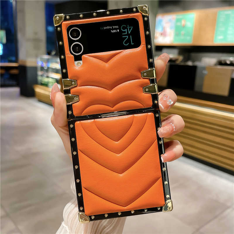 orange leather samsung z flip 4 case