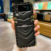 heart pattern black leather z flip case
