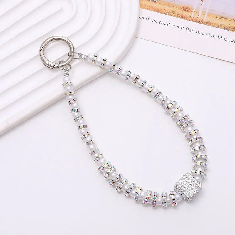 pearled chain silver phone charm