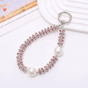pink phone charm with 2 pearls