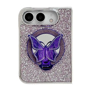 Purple Duo Butterfly Gleam iPhone Duo case with glitter finish, butterfly stand and circular mirror