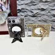 Black and gold Duo Butterfly Gleam cases demonstrating upright and horizontal butterfly stands