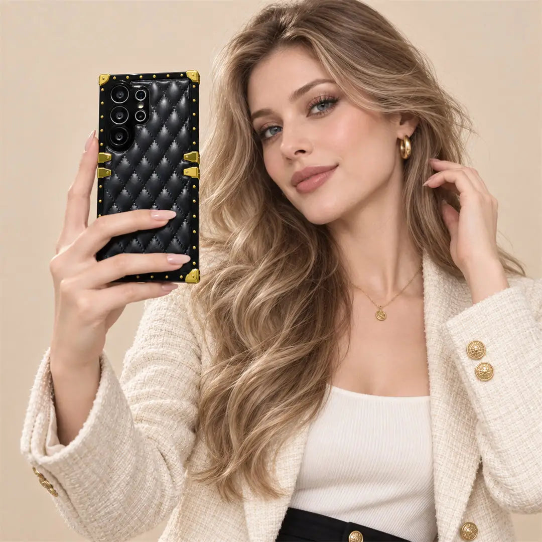 Galaxy quilted phone case on model