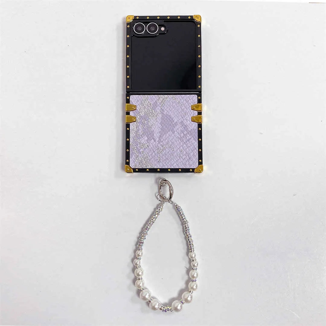 snakeskin print Galaxy Z Flip 7 case with charm