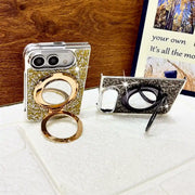 Gold and black Mirror Halo Duo cases demonstrating upright and horizontal ring stand positions