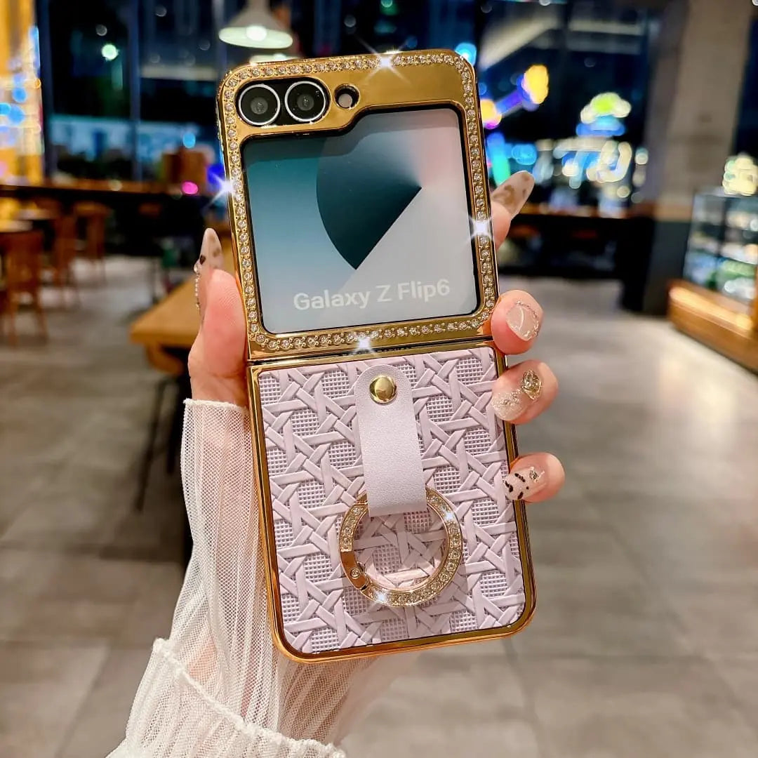 iPhone・スマホケース DESIGN SKIN Galaxy Z Flip 6 Ring Grip Pocket Case ver2 Ivory Ultra Thin Hard Case with Ring Holder for Samsung Galaxy Z
