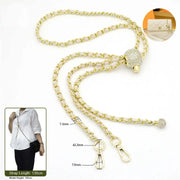 crossbody gold chain with beige leather 130cm on a white background