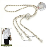 crossbody silver chain with beige leather 130cm on a white background