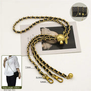 crossbody bronze chain with black leather 130cm on a white background