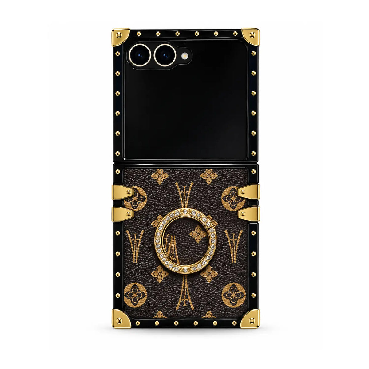 brown retro leather z flip phone case